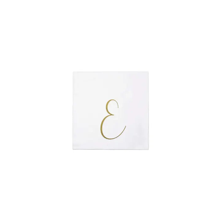 Vietri Papersoft Gold Monogram Cocktail Napkins, E