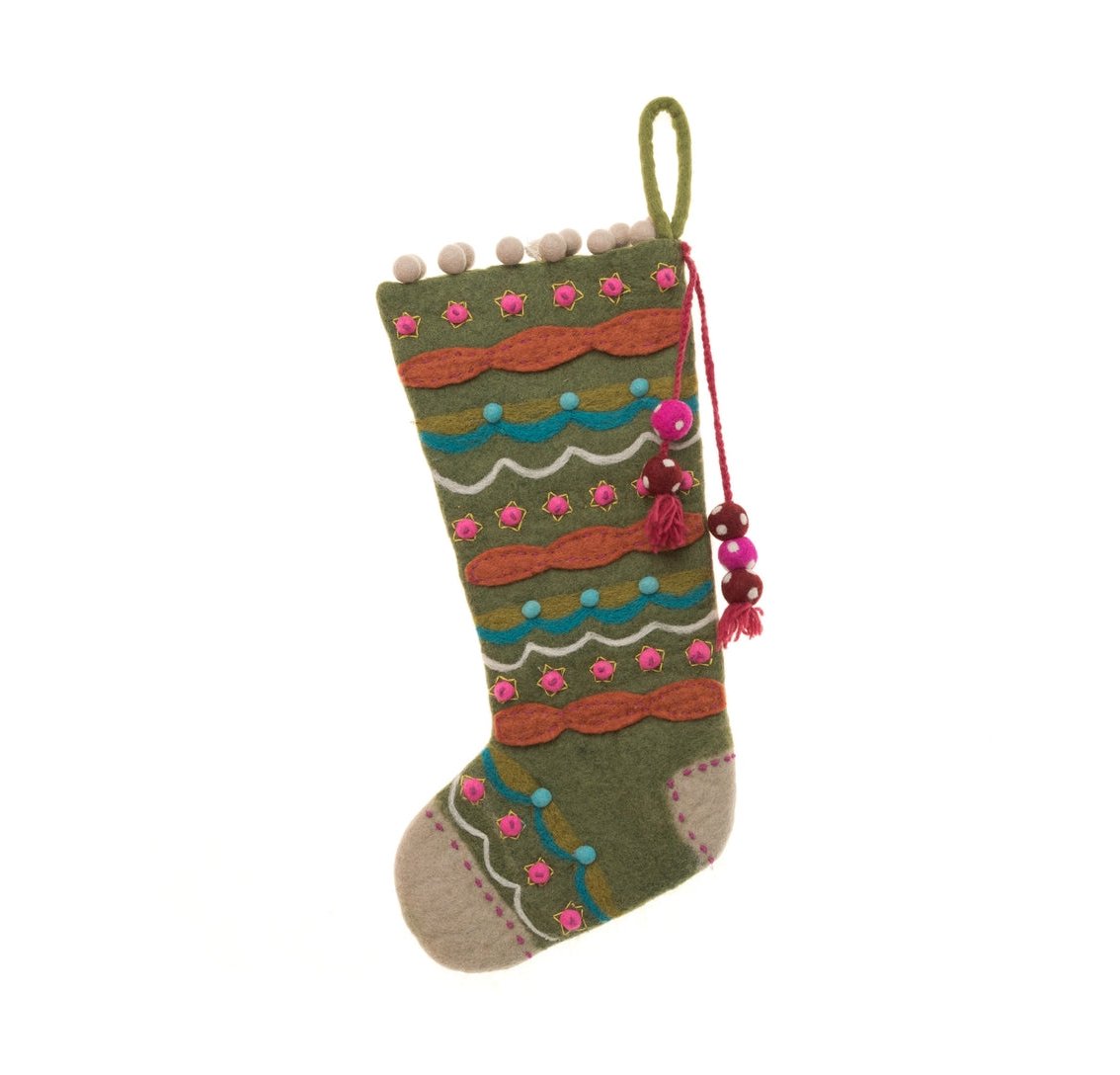 Evergreen Felted Wool Stocking, Green