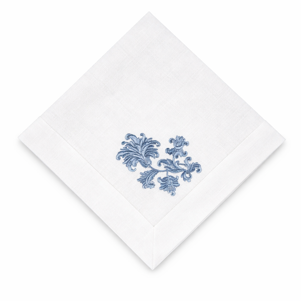Whimsey Floral Large Napkin, White & Blue