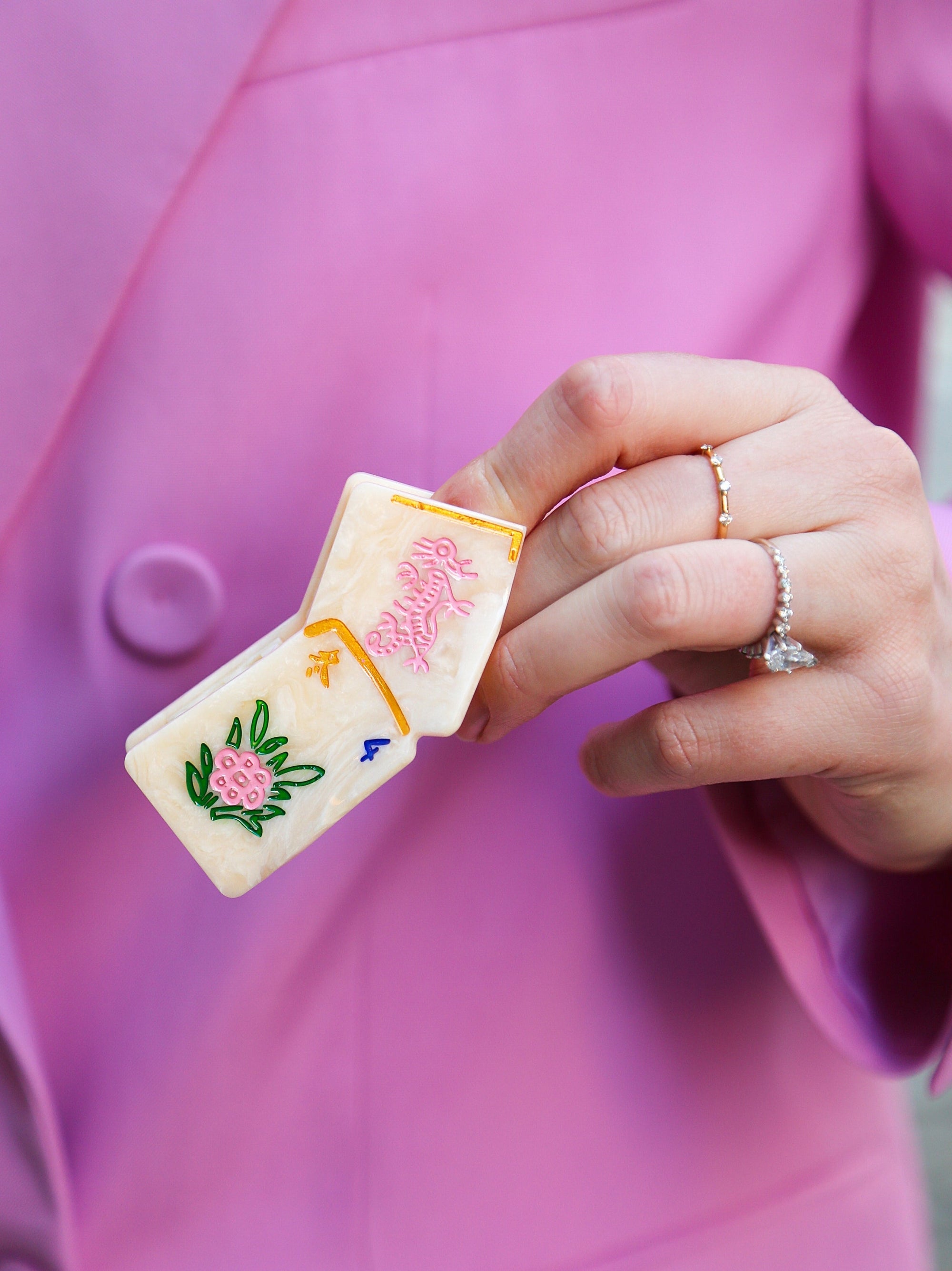 Hand-Painted Mini Flower Mahjong Claw Hair Clip