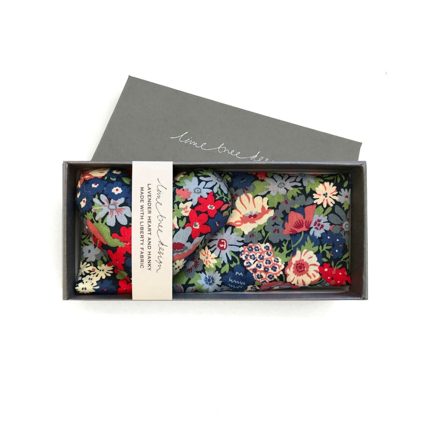Lavender Heart Sachet & Liberty Hanky, Thorpe Blue/Red