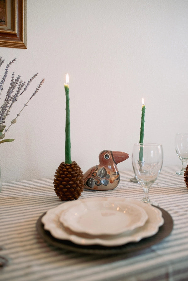Asparagus Beeswax Candle Taper Pair, Green