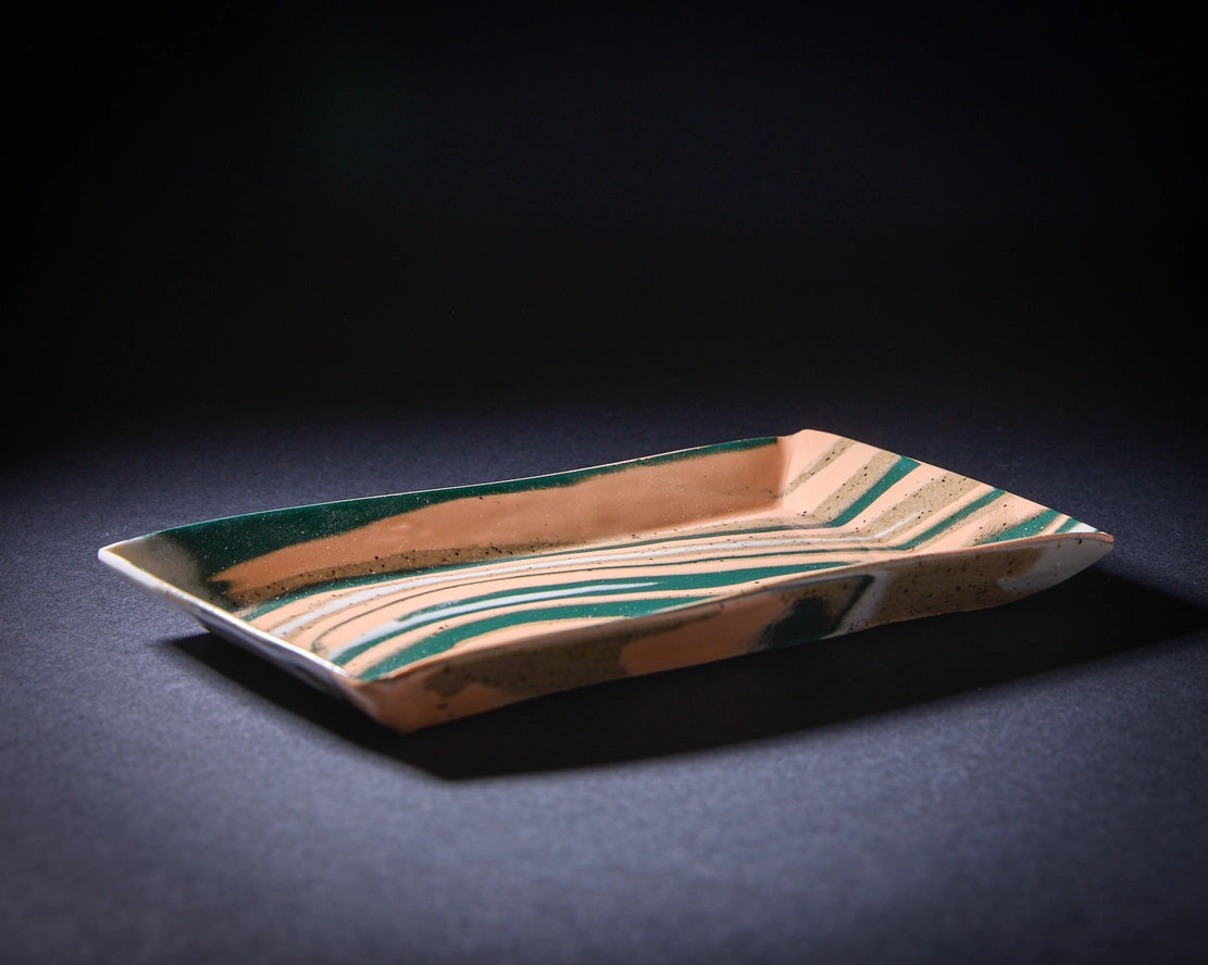 Carmine Marbled Tray, Orange & Green