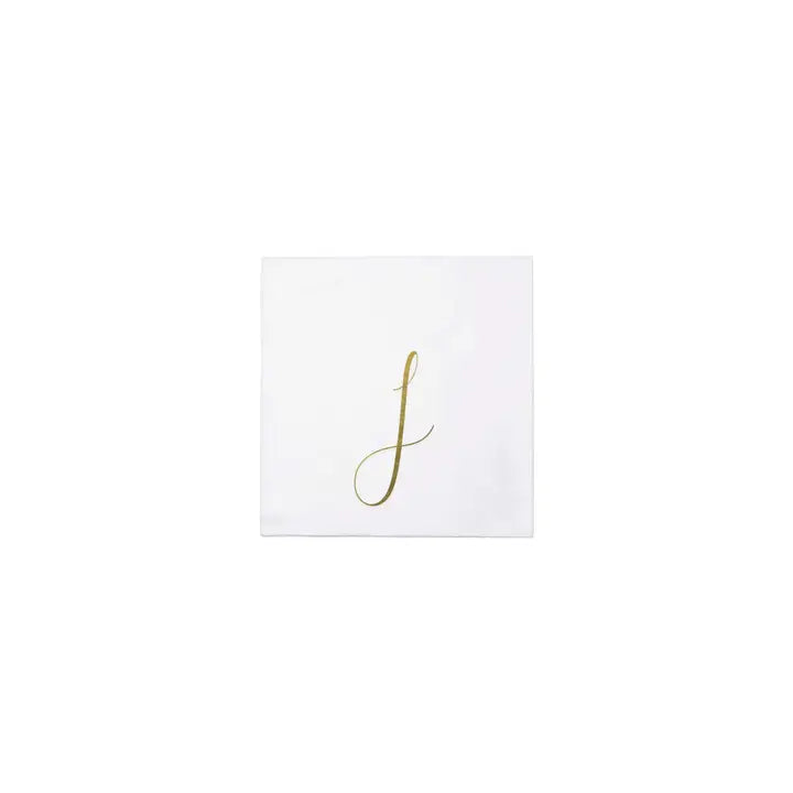 Vietri Papersoft Gold Monogram Cocktail Napkins, J