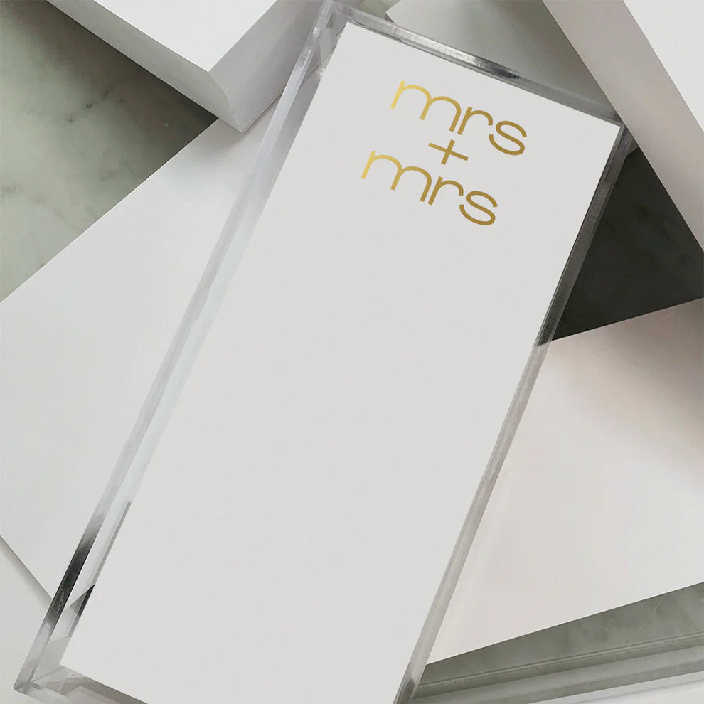 Long  Gold Foil Mrs + Mrs Notepad
