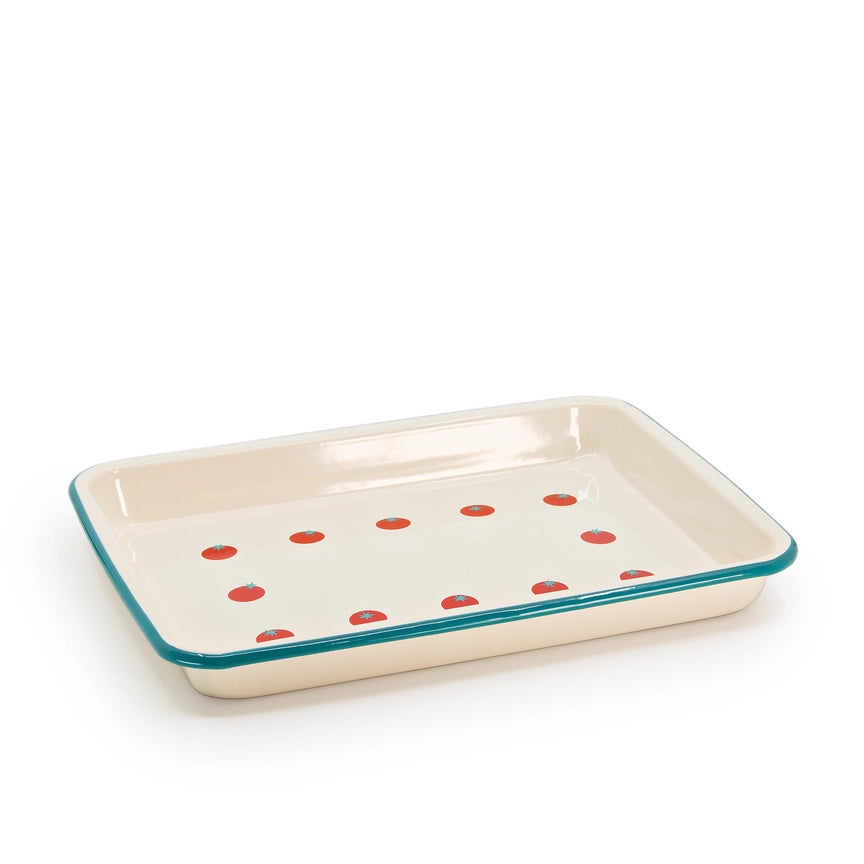Dan Pelosi X CCH Tomato Small Rectangle Tray, Turquoise Rim