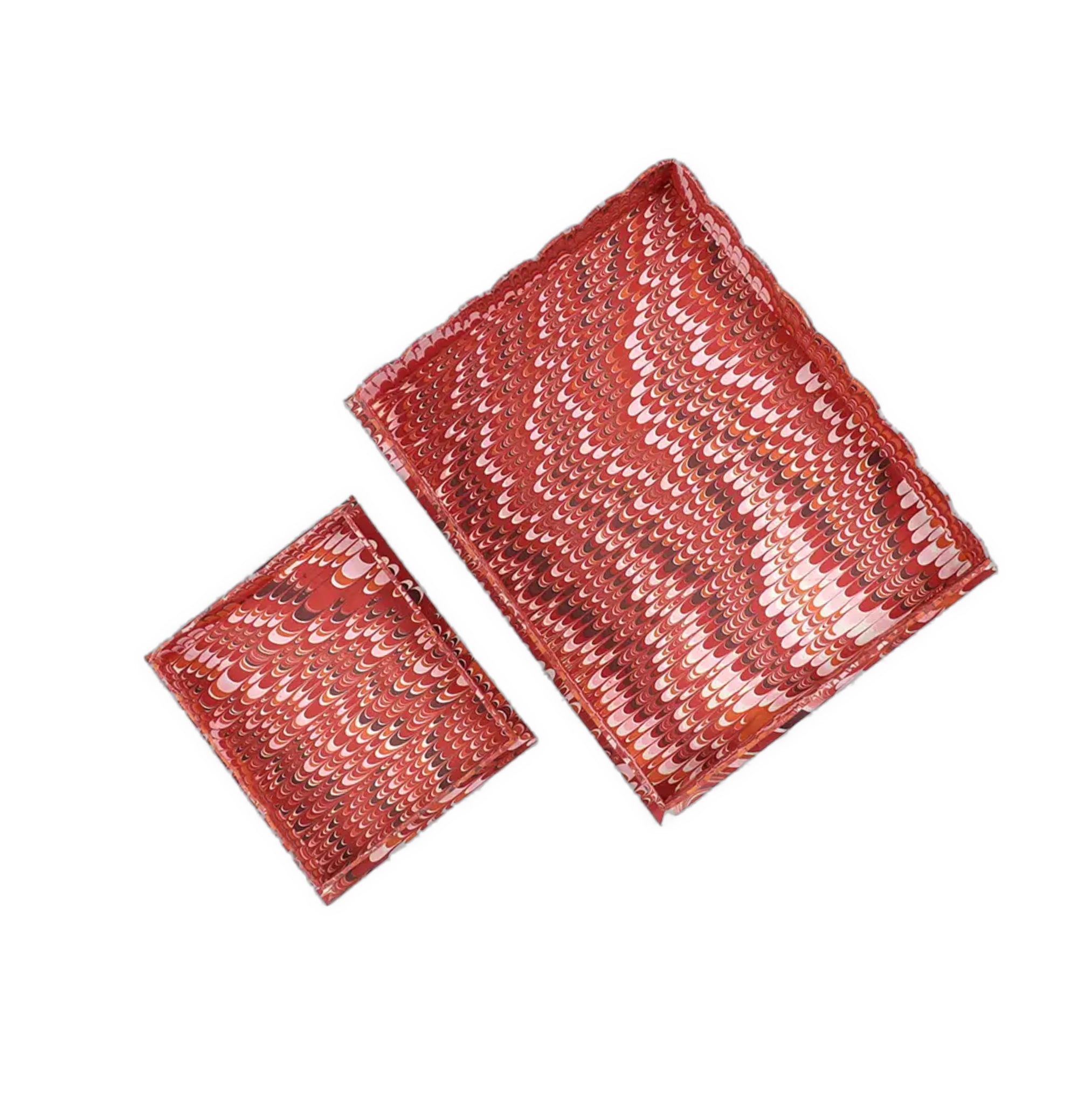 Hayes Marbled Trays, Set of 2, Red