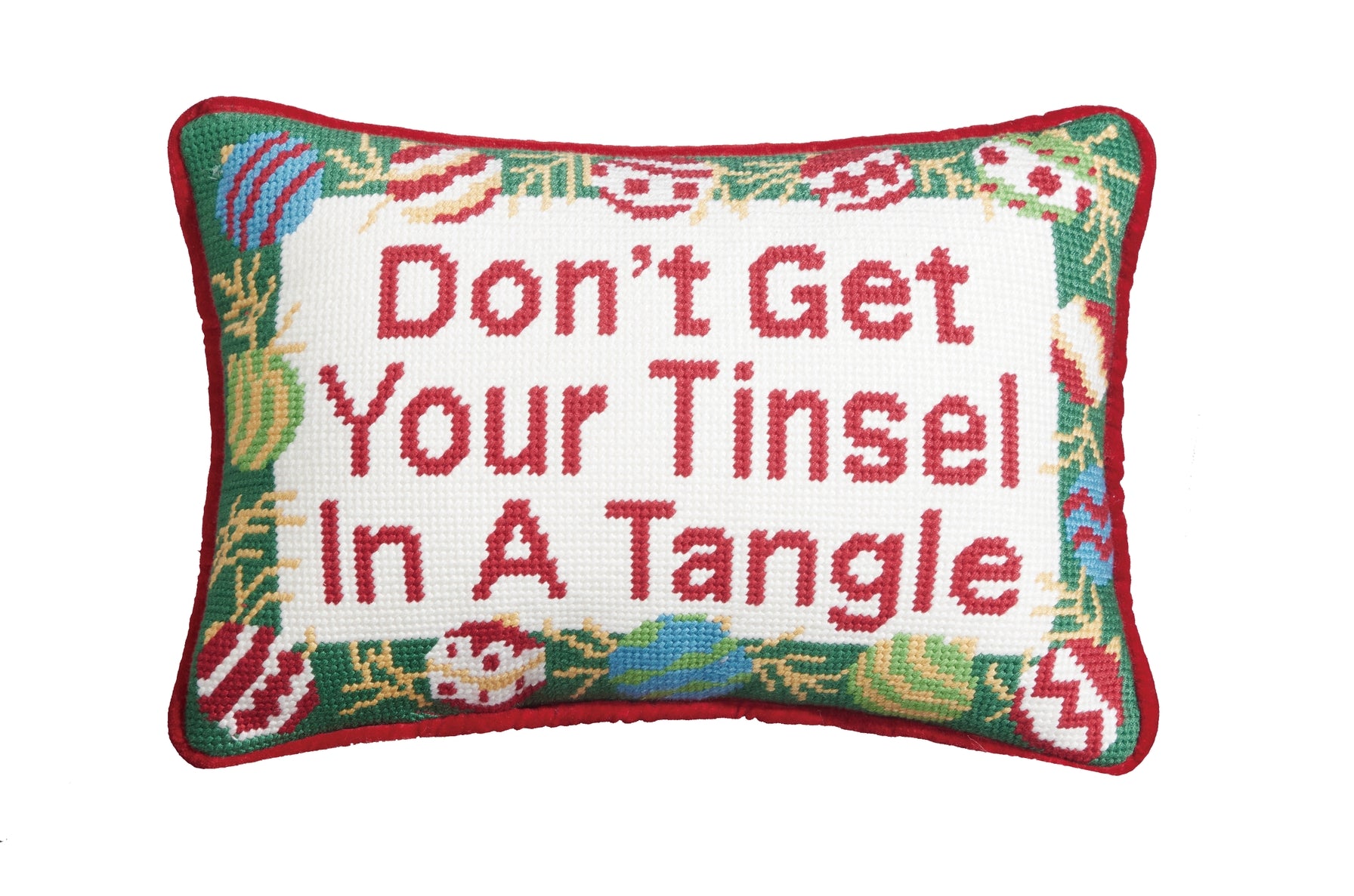 Tangle Embroidered Needlepoint Pillow