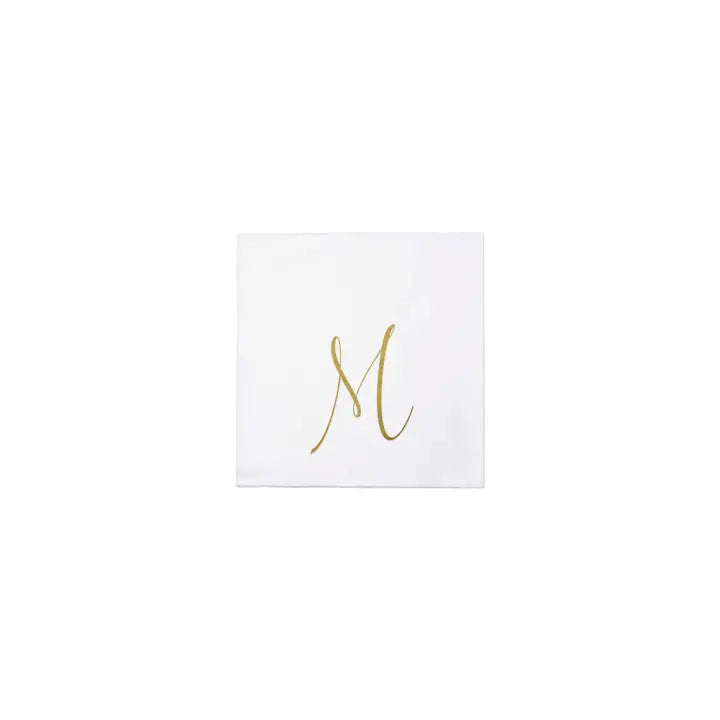 Vietri Papersoft Gold Monogram Cocktail Napkins, M