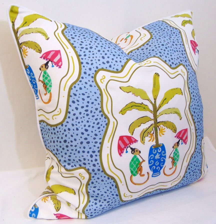 Monkey & Bananas Pillow, Blue