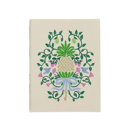Linen Journal, Embroidered Pineapple Crest