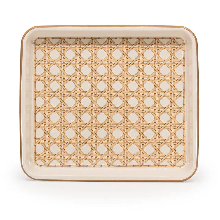 Domino X CCH Wicker Enamelware Medium Rectangle Tray, Almond