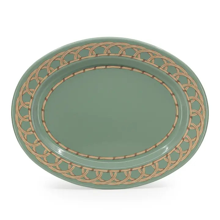 Domino X CCH Wicker Enamelware Small Oval Tray, Sea Blue
