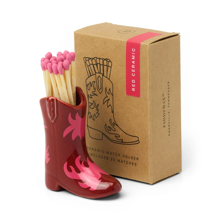 Cowboy Boot Match Holder, Red & Pink Flame