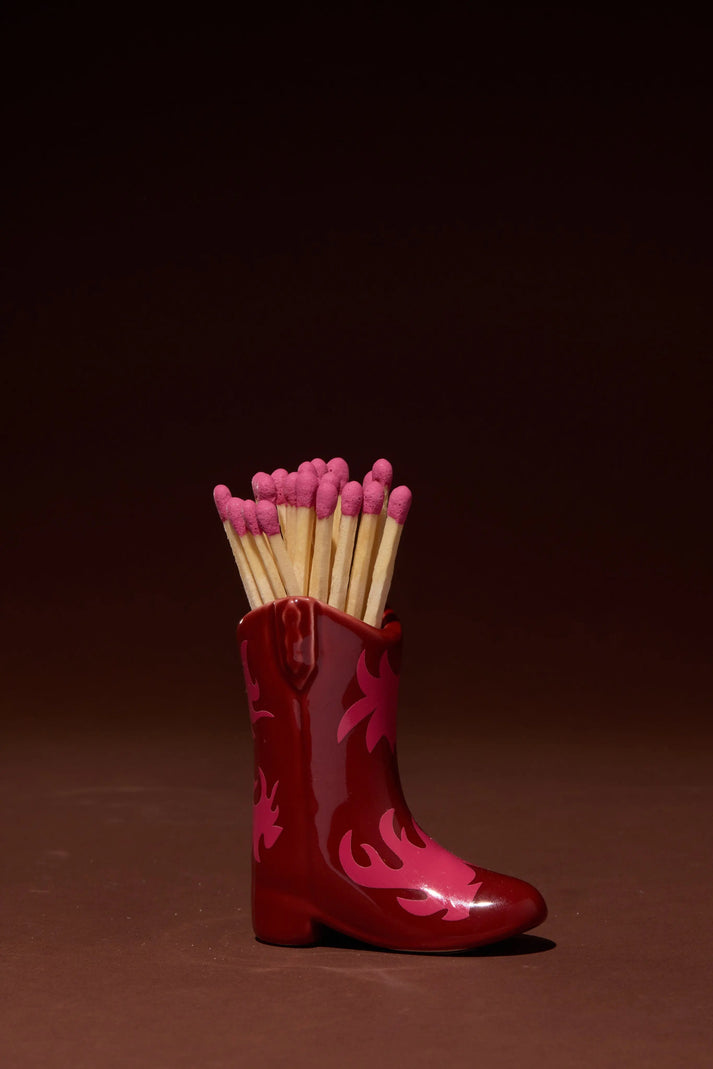 Cowboy Boot Match Holder, Red & Pink Flame