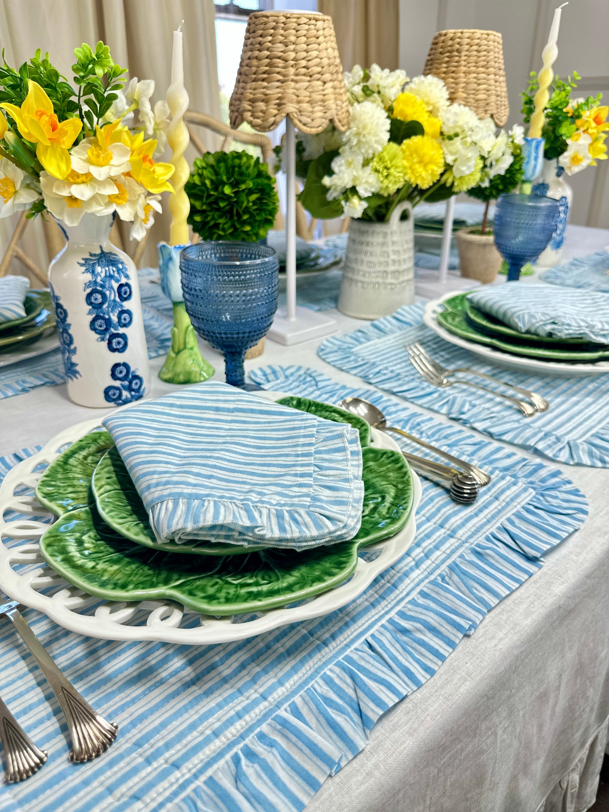 Blue Stripes with Ruffle Napkins, Set of 4