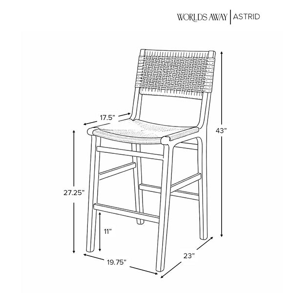 Worlds Away Astrid Counter Stool, Cerused Oak