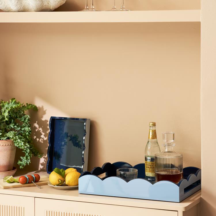 Addison Ross Small Lacquered Scallop Two-Tone Tray, Pale Denim & Navy