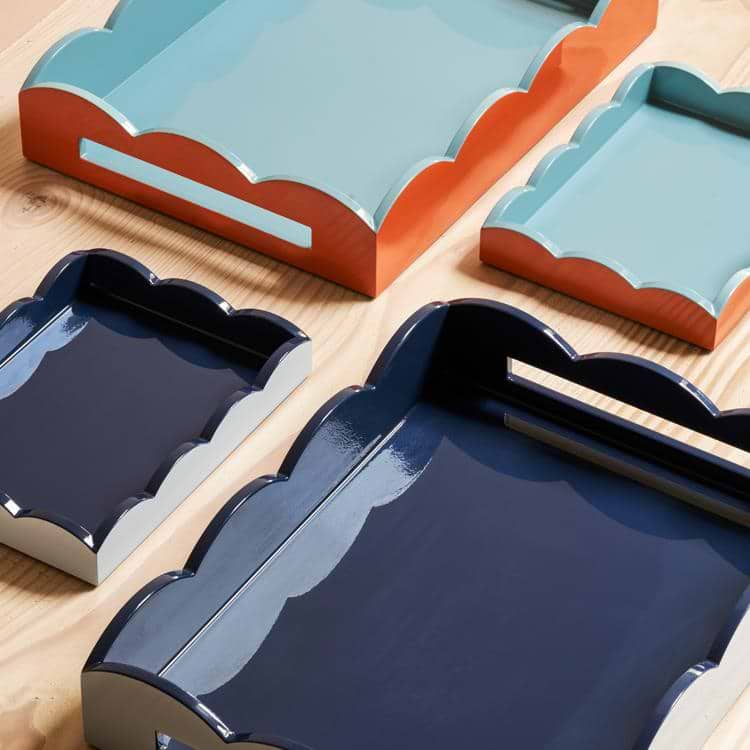 Addison Ross Small Lacquered Scallop Two-Tone Tray, Pale Denim & Navy