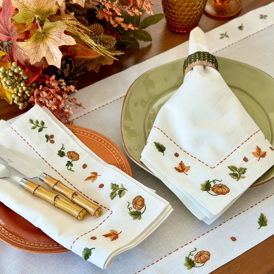 Autumn Medley Embroidered Napkins, Set of 4