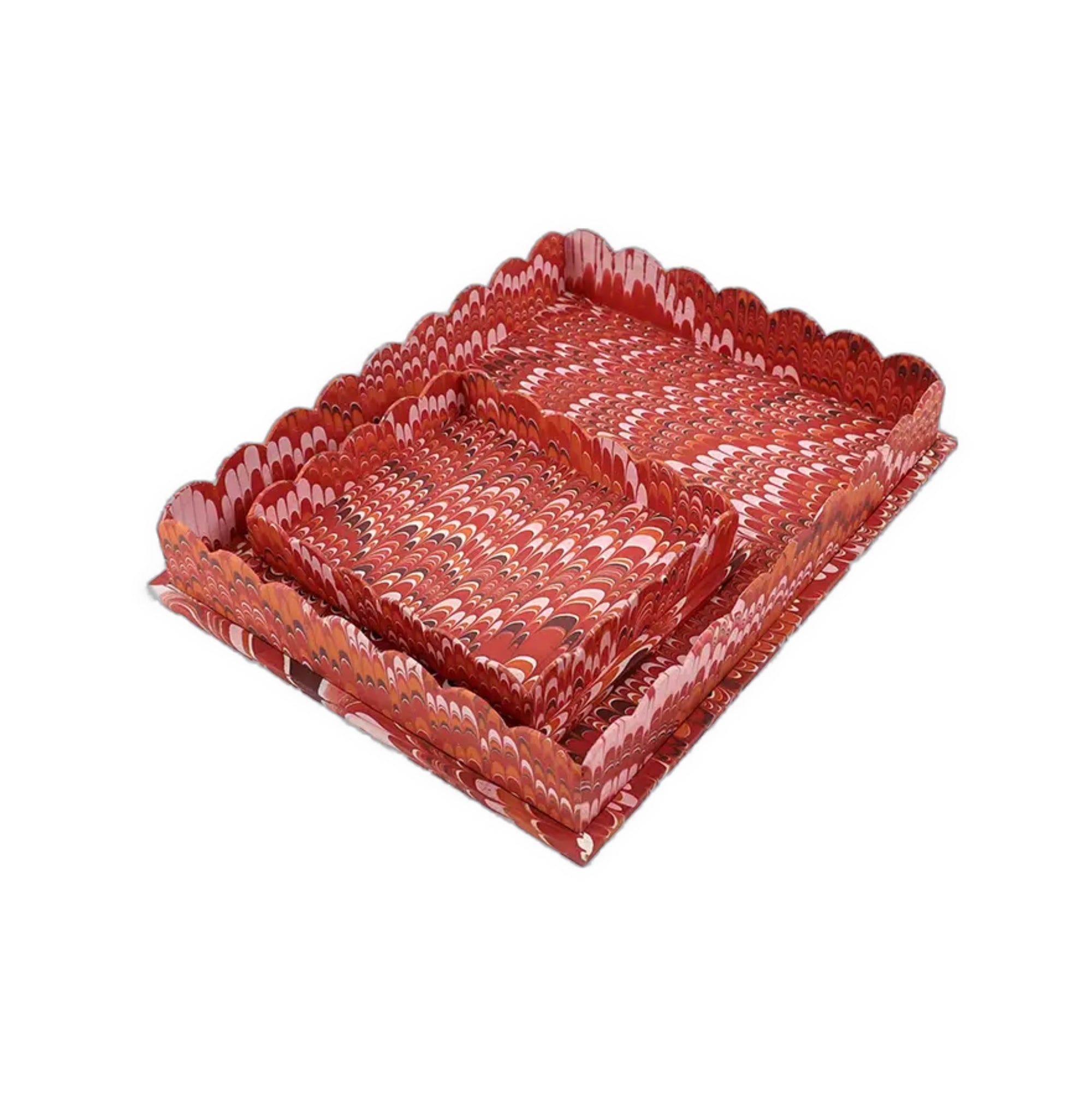 Hayes Marbled Trays, Set of 2, Red