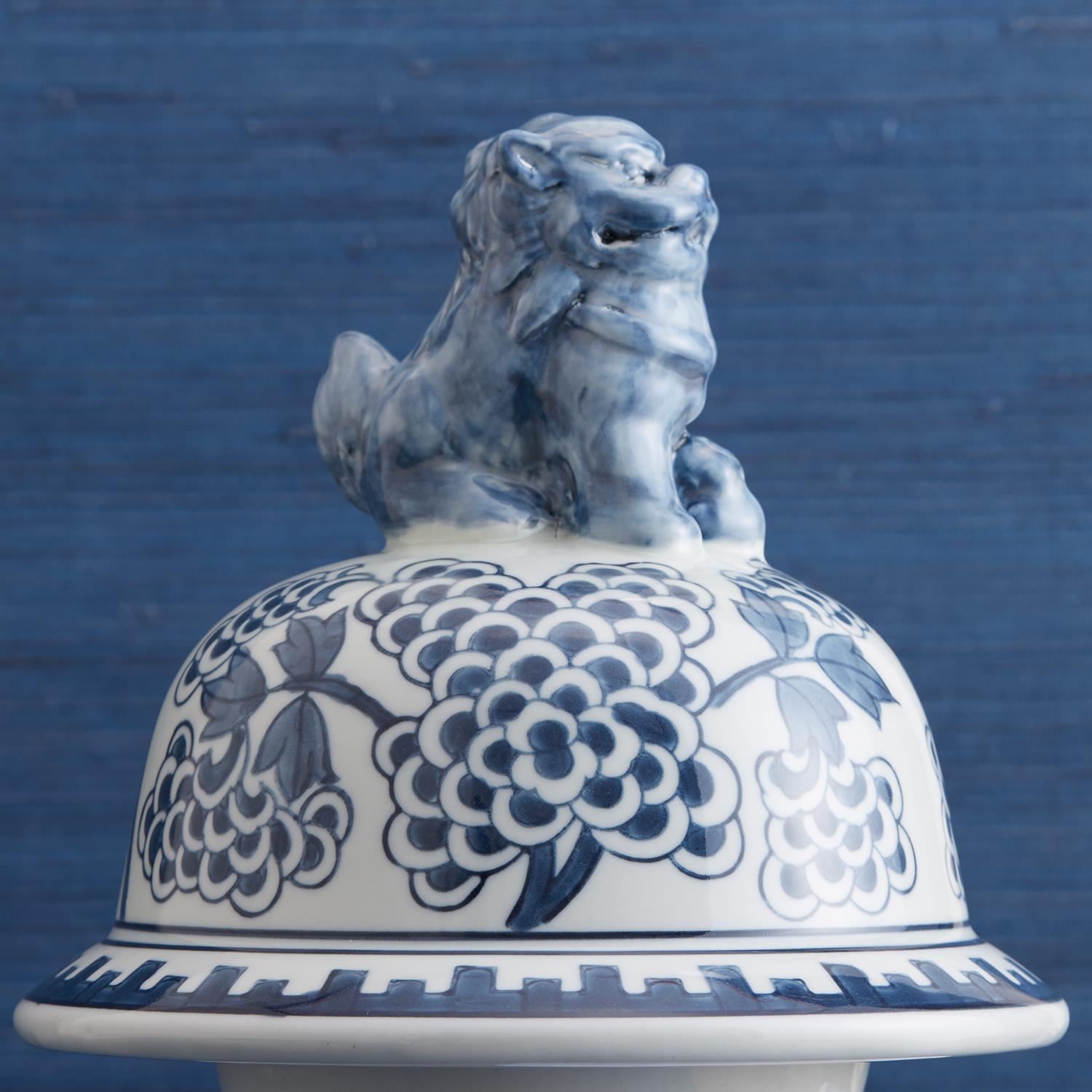 Virginia Peony Flower Temple Jar, Blue & White