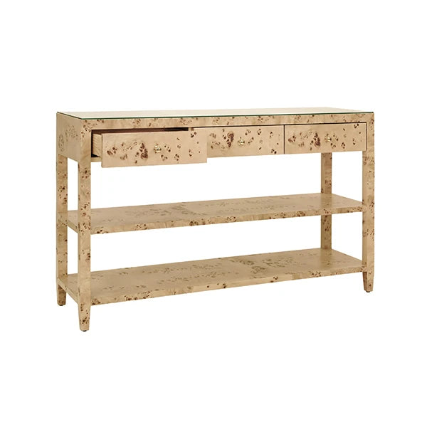 Worlds Away Briar Console Table, Burl Wood