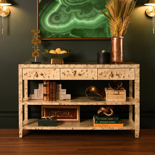 Worlds Away Briar Console Table, Burl Wood
