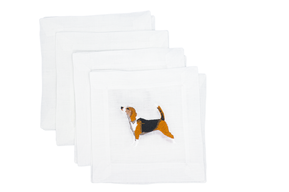 Beagle Embroidered Cocktail Napkins