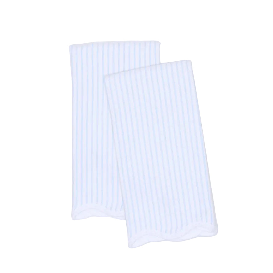 Weezie Scalloped Kitchen Towels Pair, Blue Pinstripe