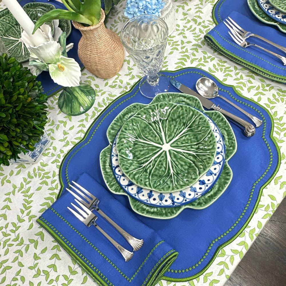 Charlotte Royal & Green Linen Napkins, Set of 4