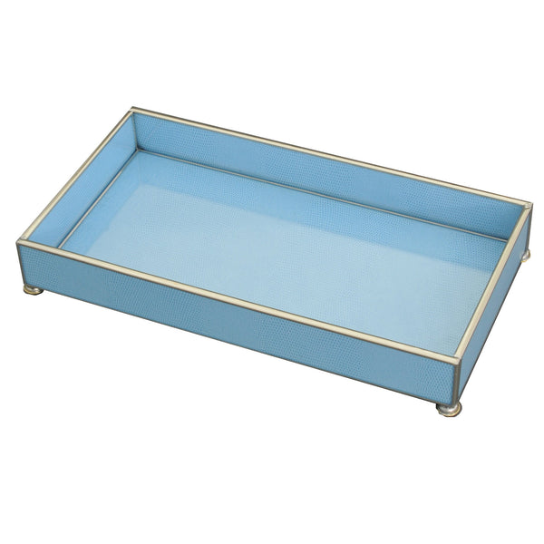 Glass Valet Tray, Sky Blue Faux Skin