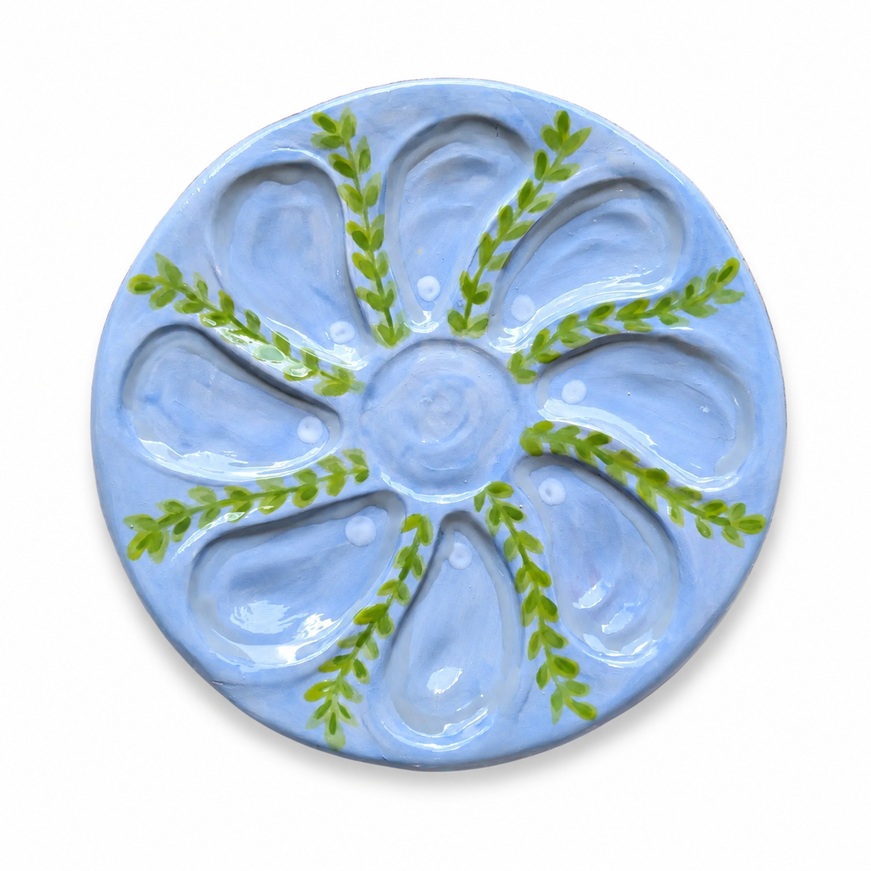 Hand-Painted Oyster Plate, Blue Vines