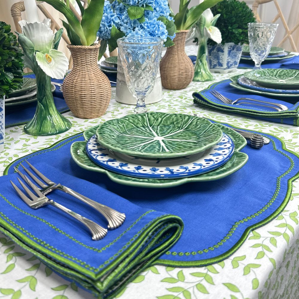 Charlotte Royal & Green Linen Placemats, Set of 4