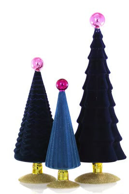 Lapis Velveteen Glass Trees, Set of 3