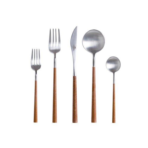 Costa Nova Mito Brushed Wooden Cable Flatware, Set of 5 - Hunt and