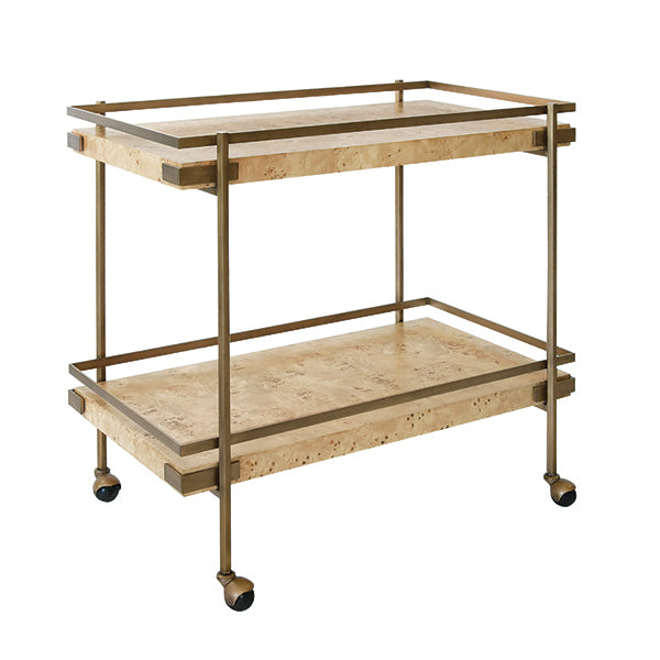 Worlds Away Cash Bar Cart, Burl Wood