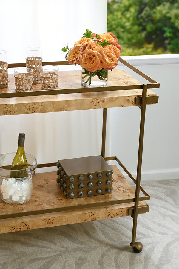 Worlds Away Cash Bar Cart, Burl Wood
