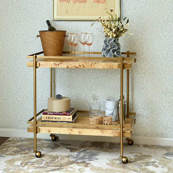 Worlds Away Cash Bar Cart, Burl Wood