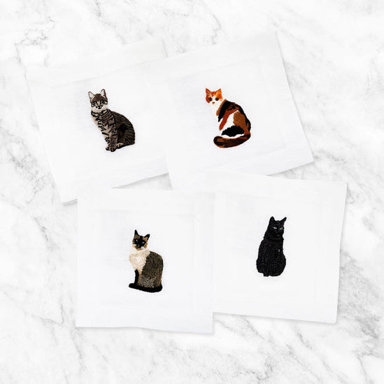 Cats Embroidered Cocktail Napkins