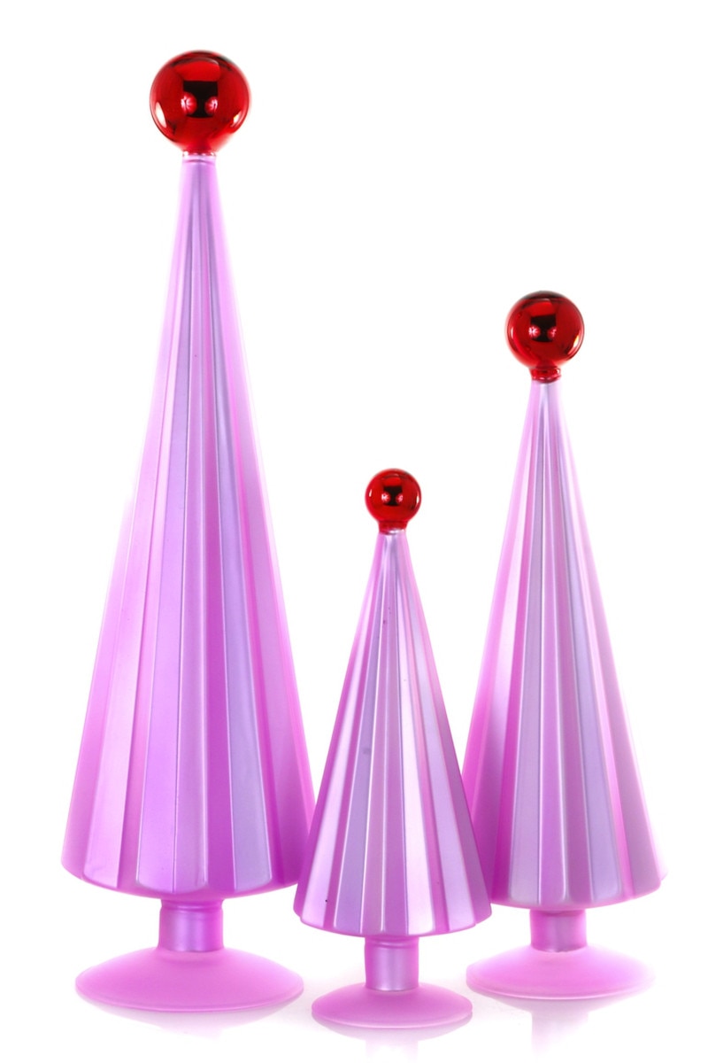Pleated Glass Trees, Poppy Pink Set of 3