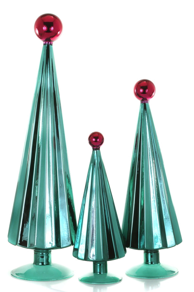 Pleated Glass Trees, Emerald Set of 3