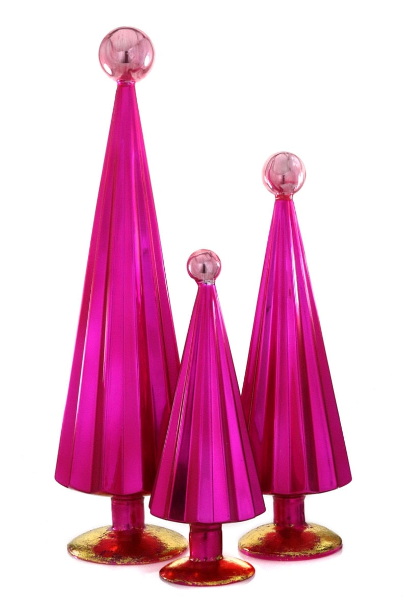 Pleated Glass Trees, Fuchsia Set of 3