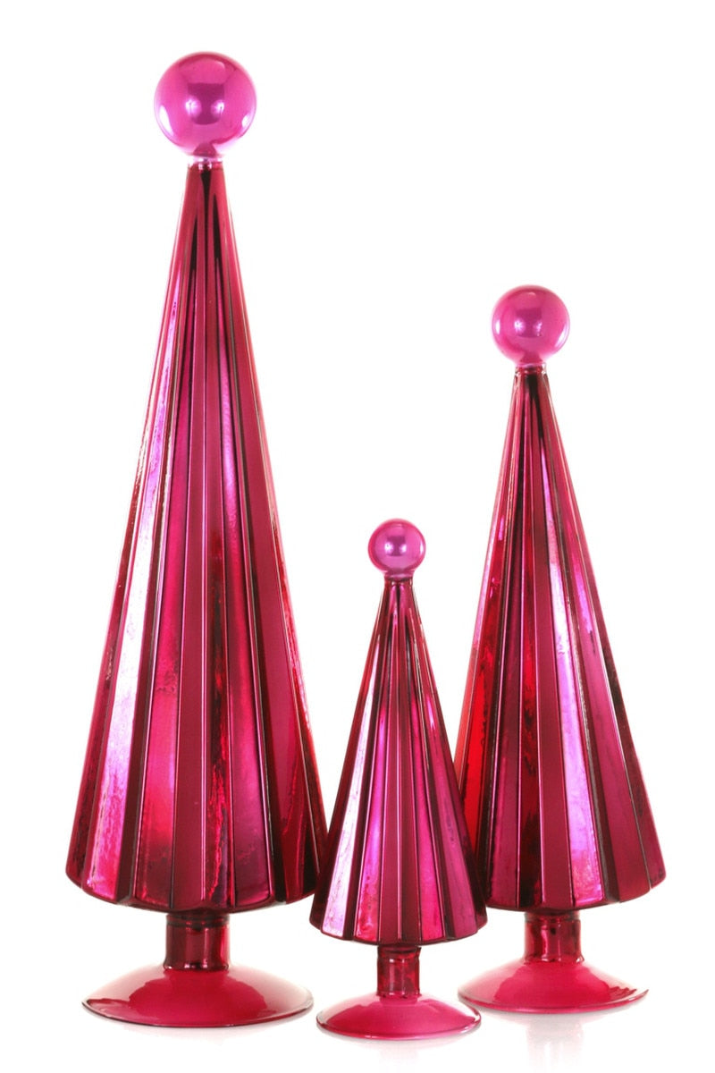 Pleated Glass Trees, Ruby Set of 3