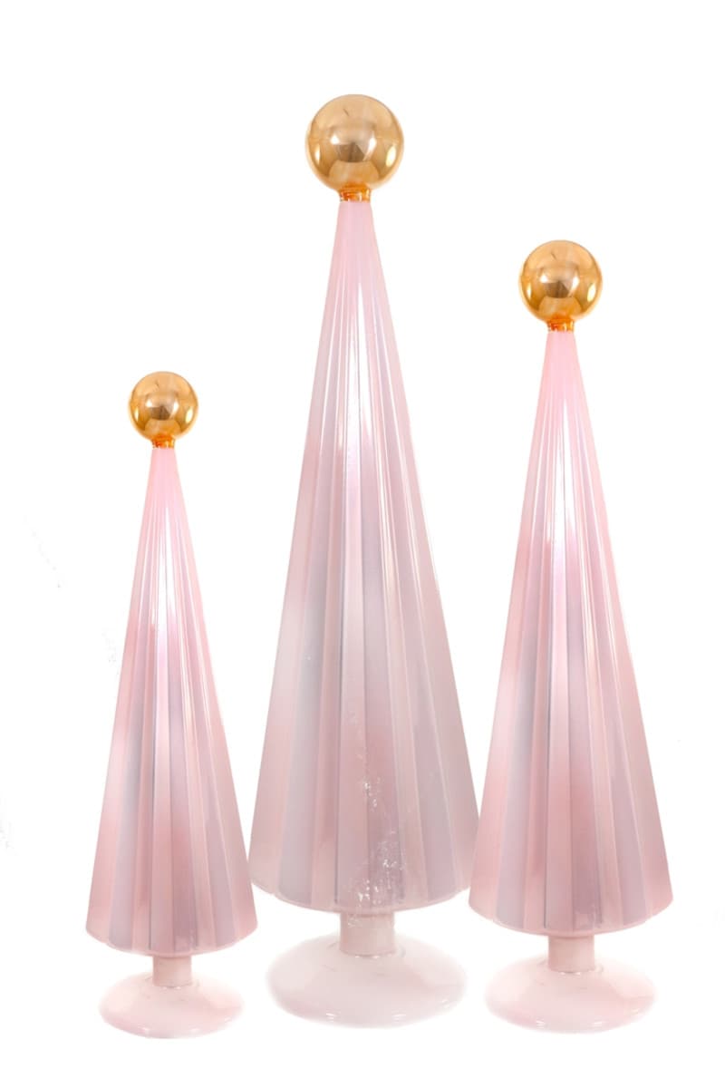 Pink Pleated Glass Trees, Set of 3