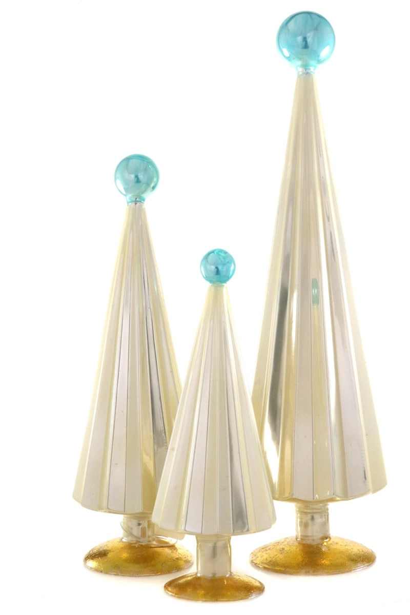 Pleated Glass Trees, Pearl Set of 3