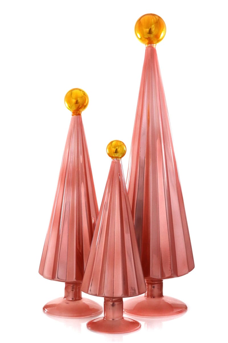 Rose Gold Pleated Glass Trees, Set of 3