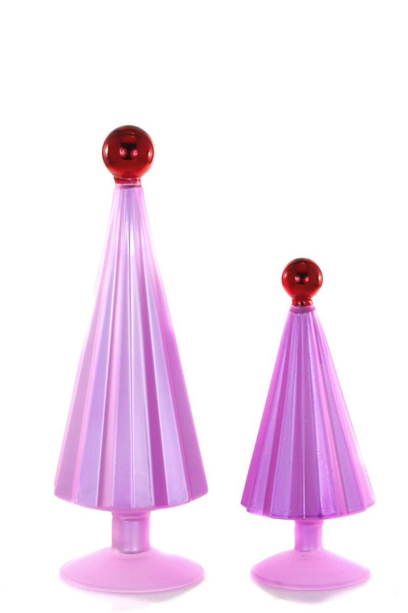 Pleated Glass Trees, Poppy Pink Set of 2