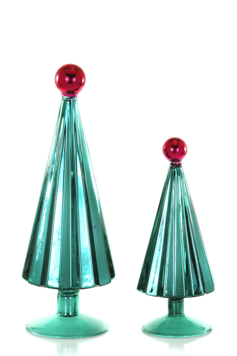 Pleated Glass Trees, Emerald Set of 2