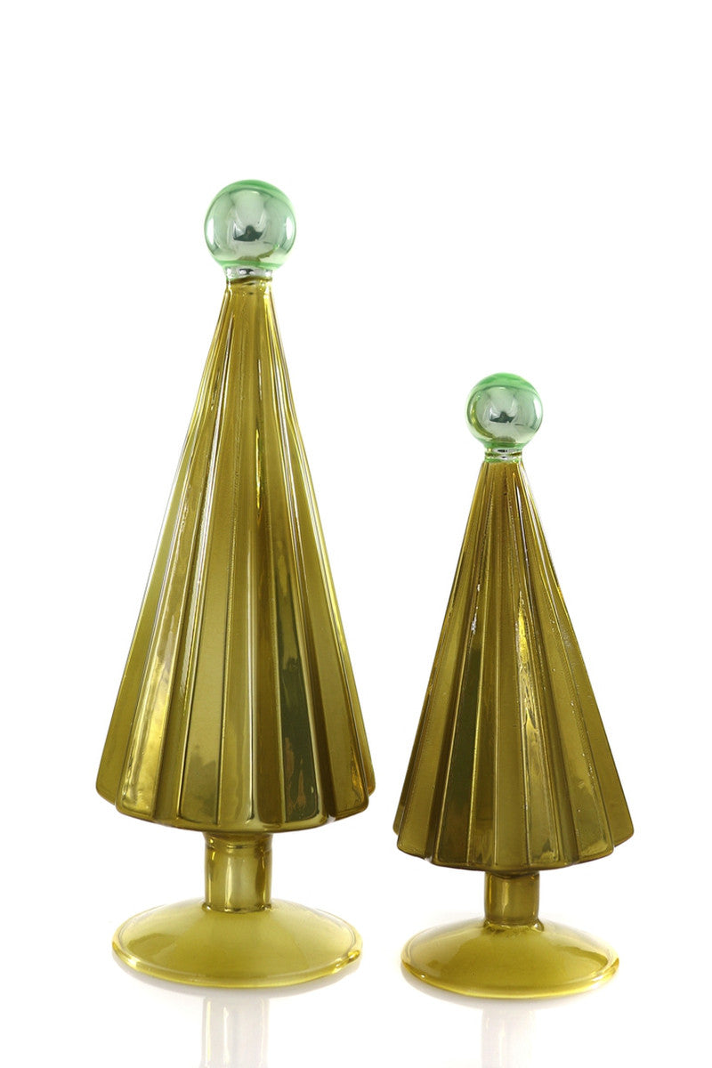 Pleated Glass Trees, Moss/Aqua Set of 2